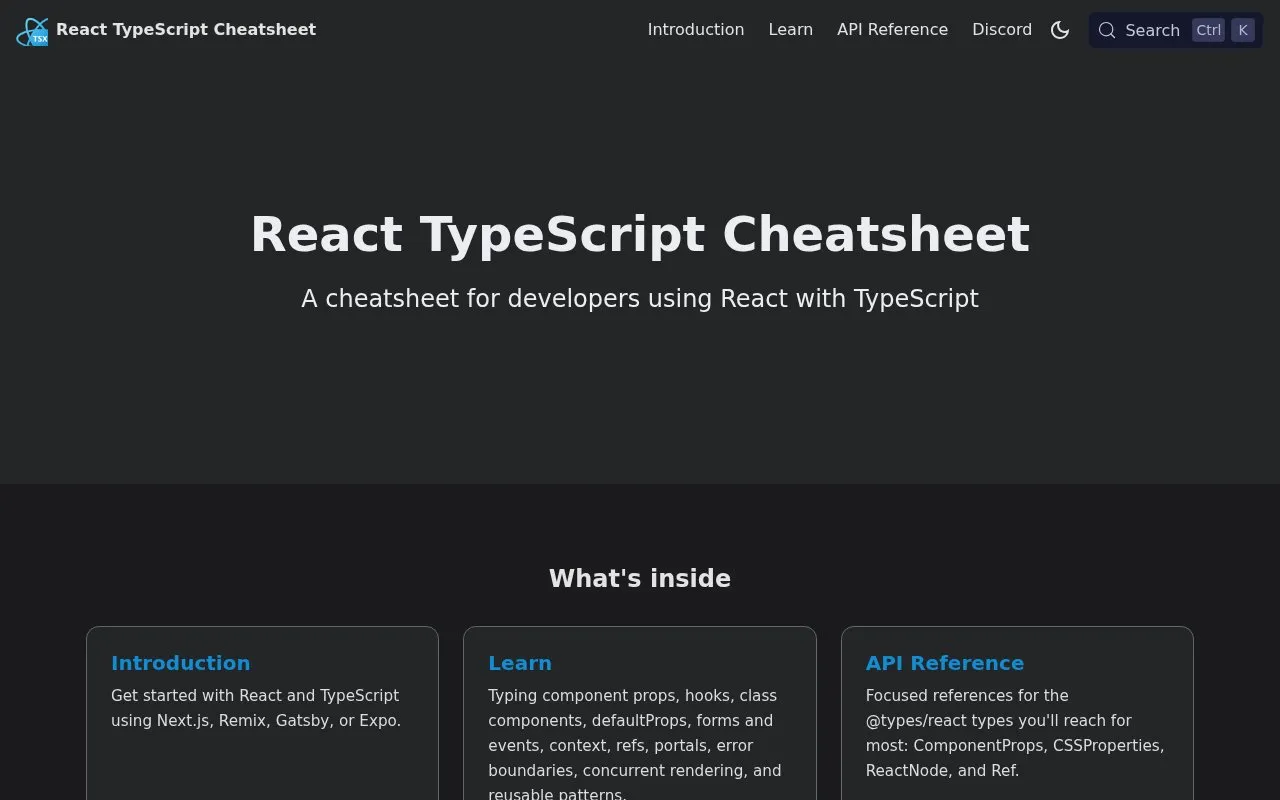 React TypeScript Cheatsheets homepage screenshot