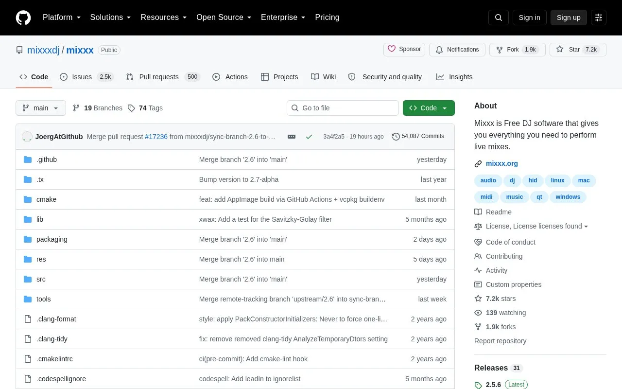 Mixxx homepage screenshot