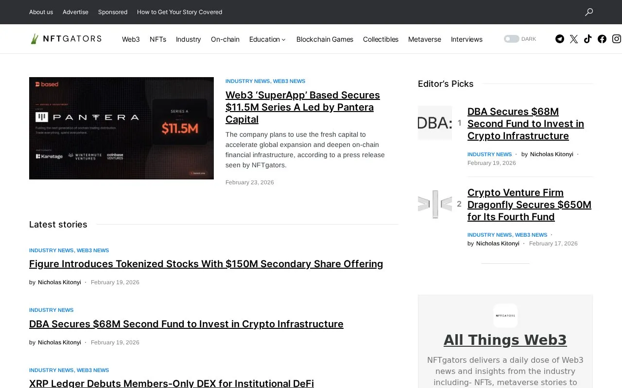 NFTgators homepage screenshot
