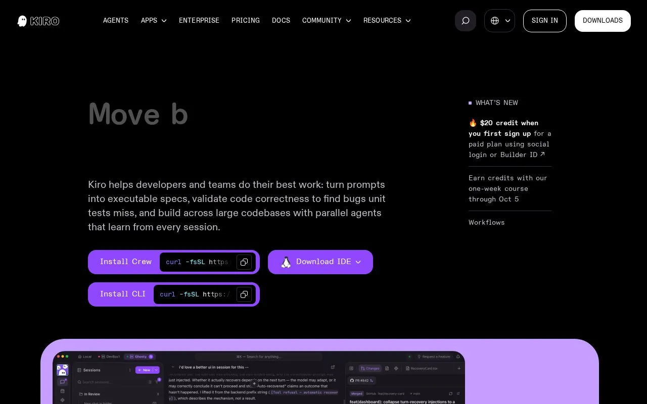 Kiro homepage screenshot