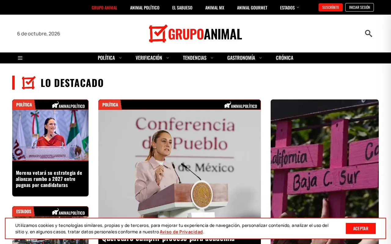 Animal Político homepage screenshot