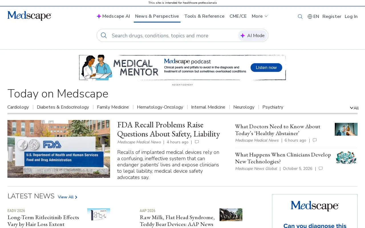 Medscape homepage screenshot