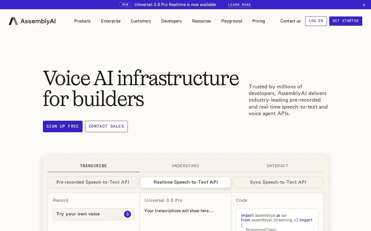 AssemblyAI homepage screenshot