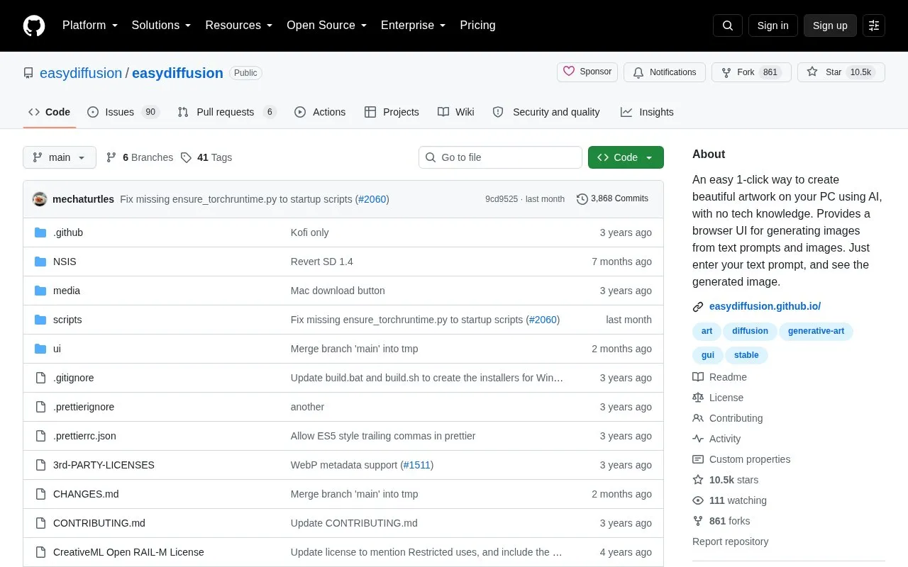 Easydiffusion homepage screenshot