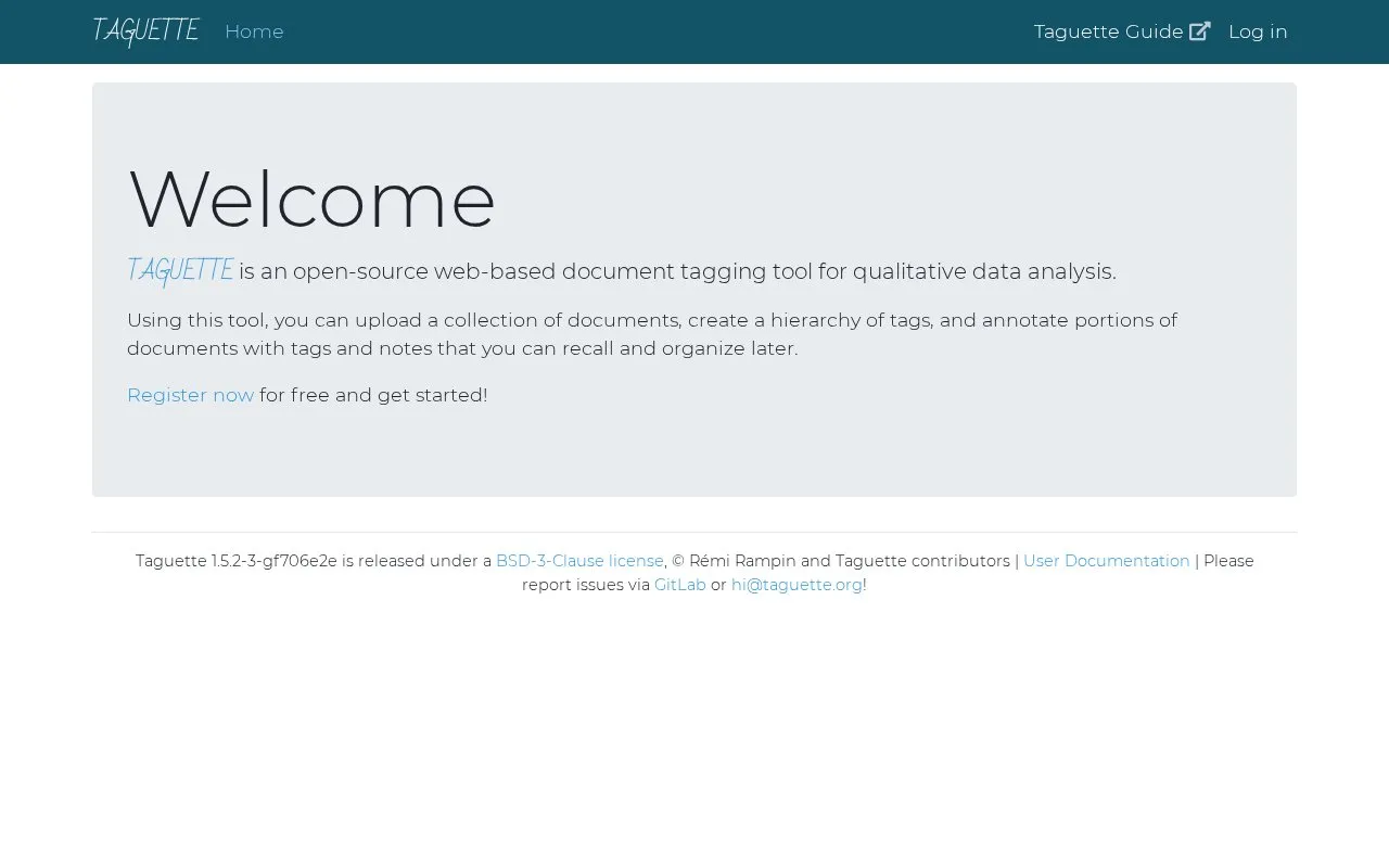 Taguette homepage screenshot