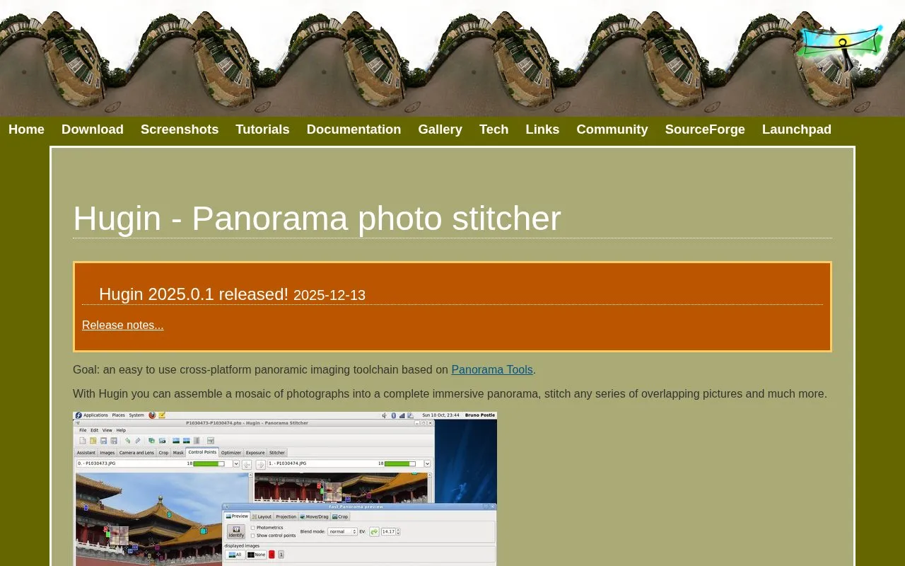 Hugin homepage screenshot
