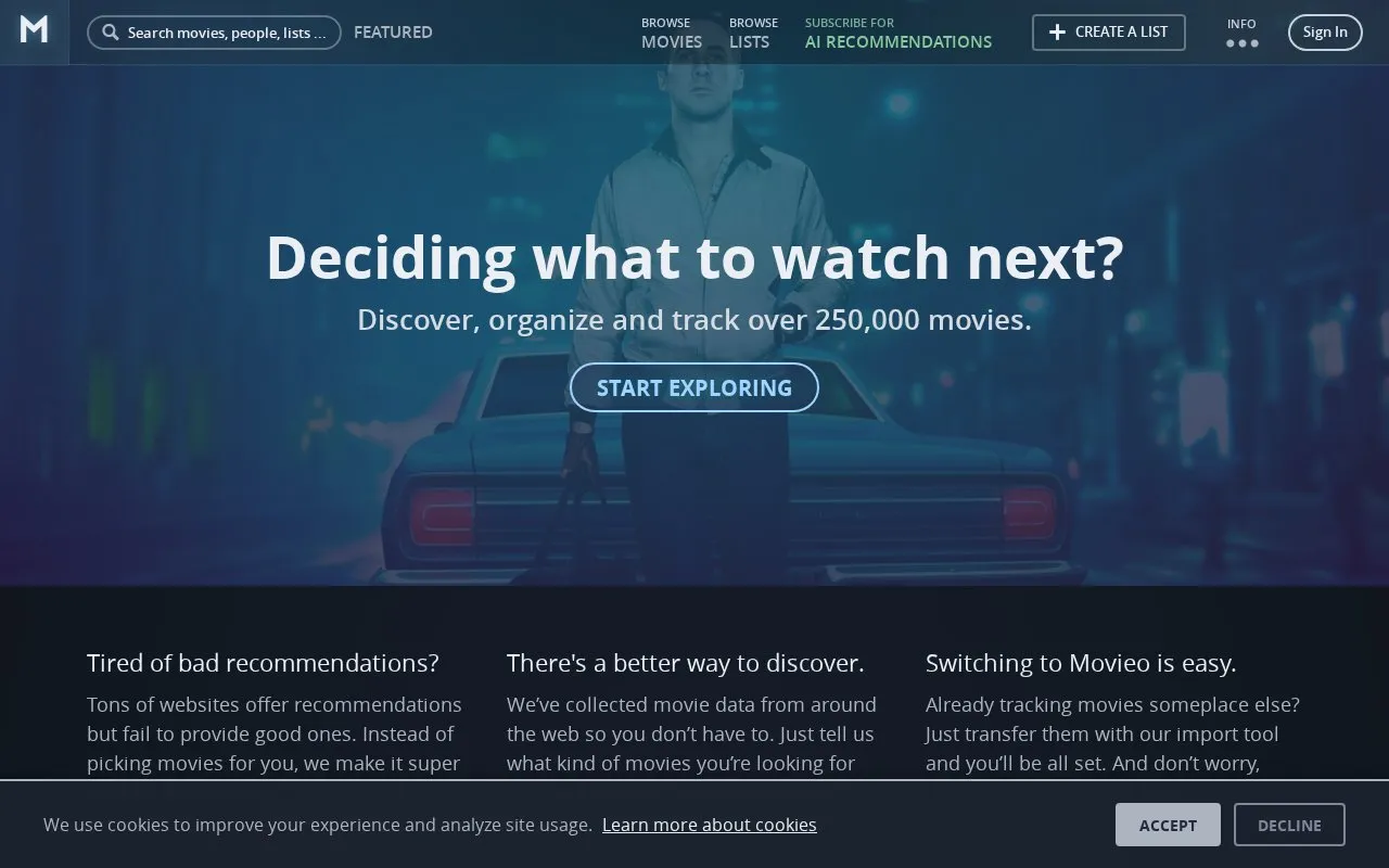 Movieo homepage screenshot