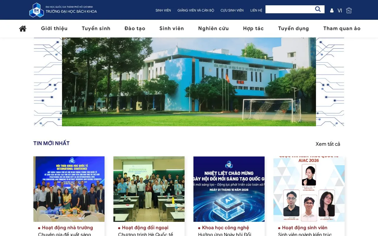 Ho Chi Minh City University of Technology homepage screenshot