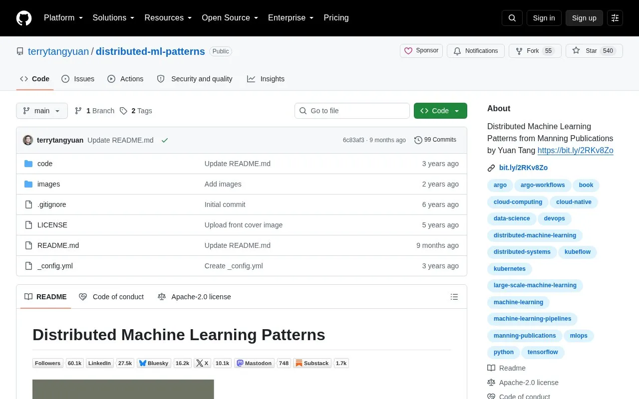 Distributed Machine Learning Patterns homepage screenshot