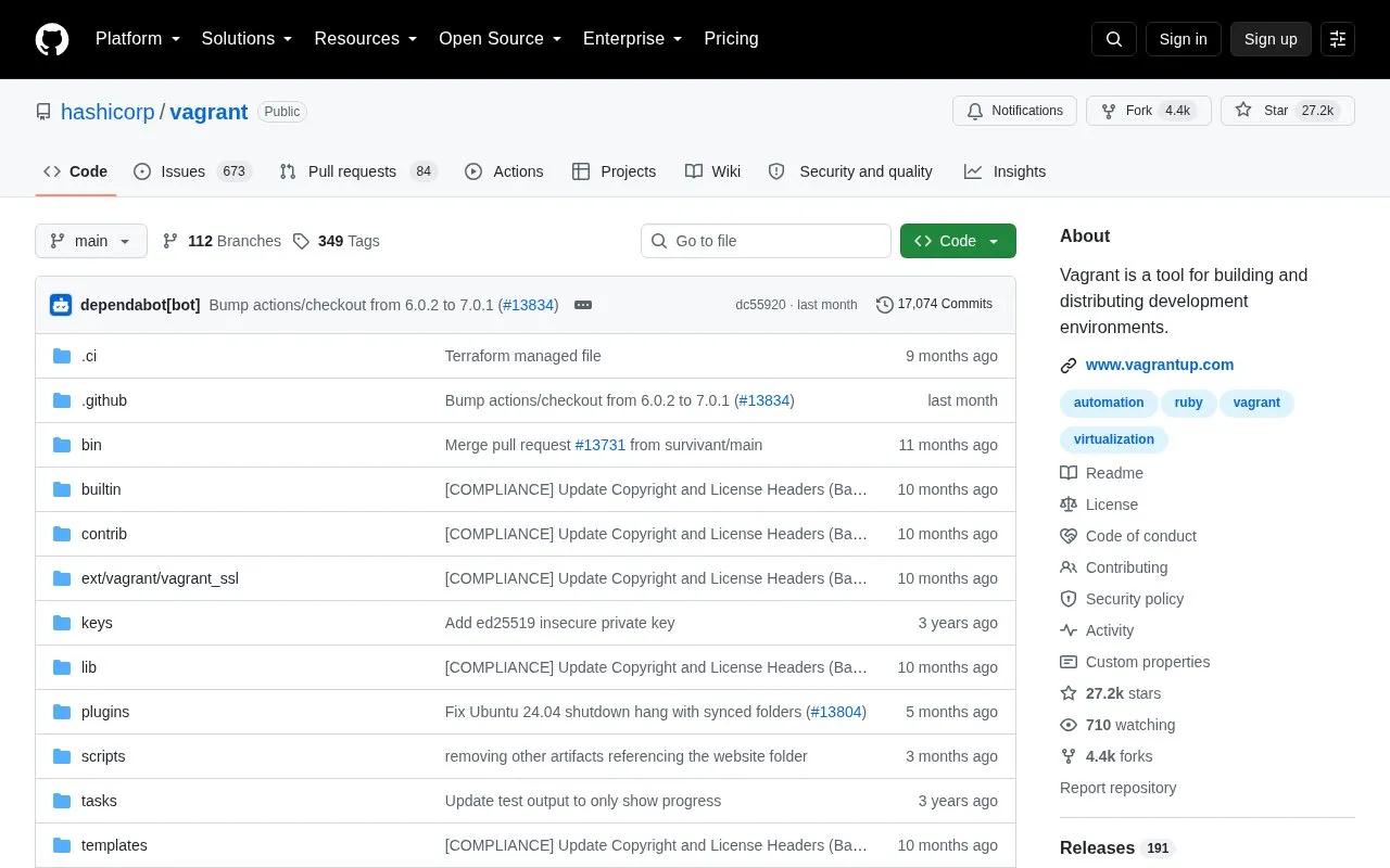 Vagrant homepage screenshot