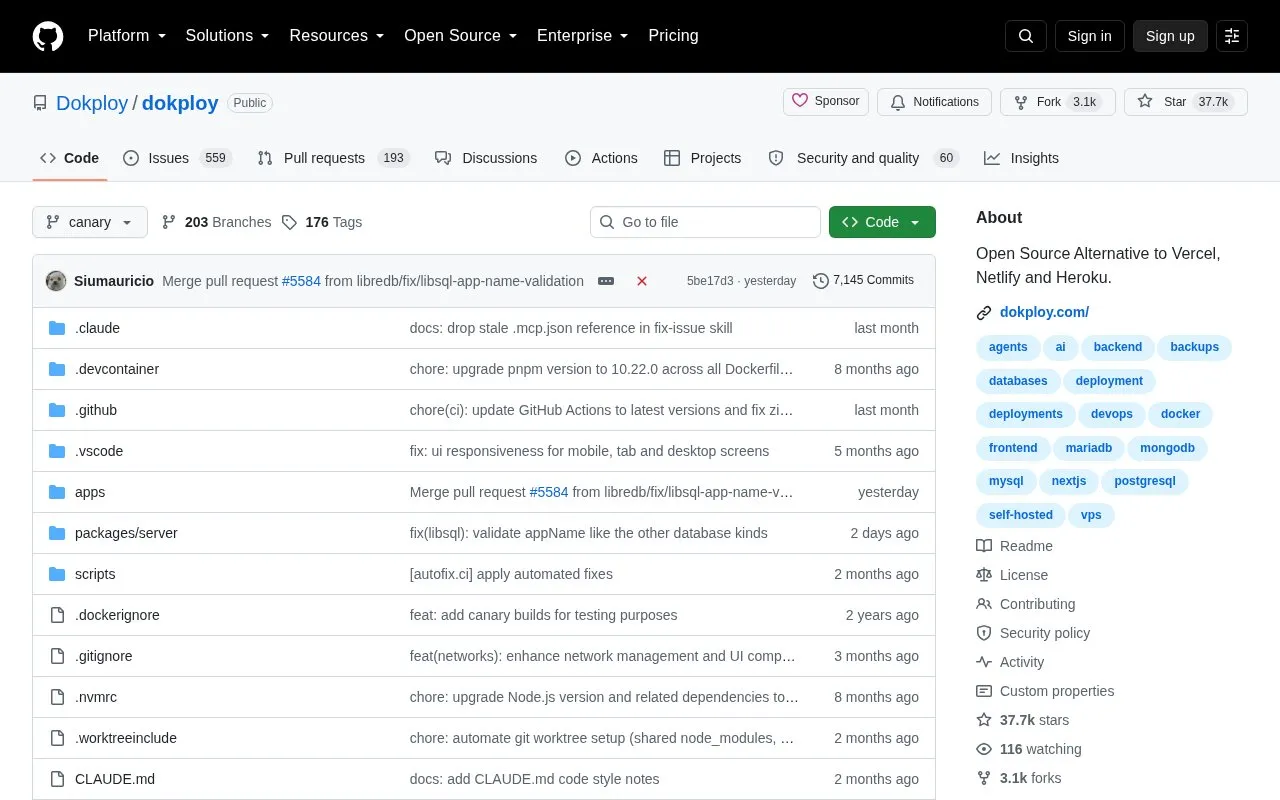 Dokploy homepage screenshot