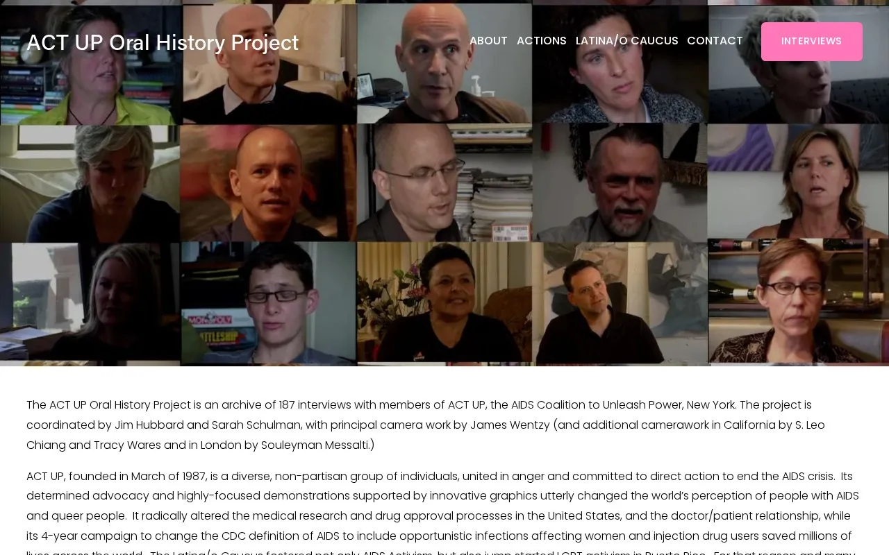 ACT UP Oral History Project homepage screenshot
