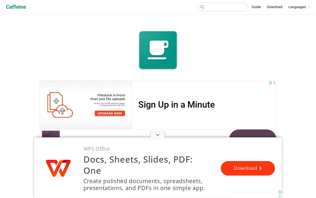 Caffeine homepage screenshot