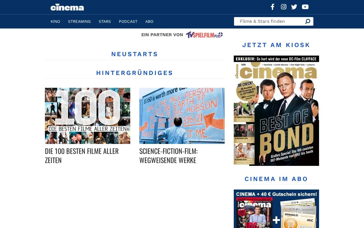 Cinema homepage screenshot