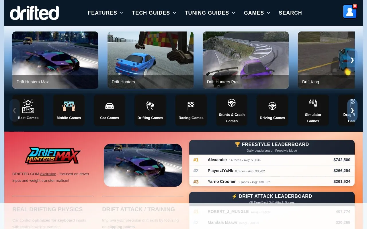 drifted homepage screenshot
