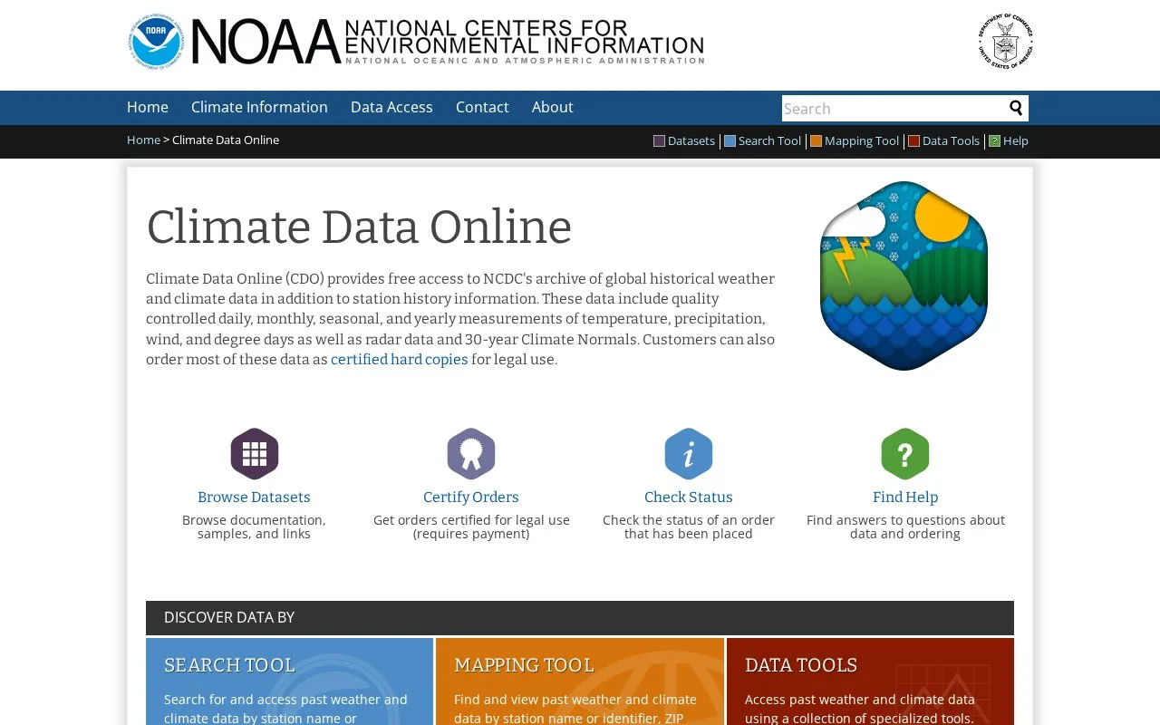 Climate Data Online homepage screenshot