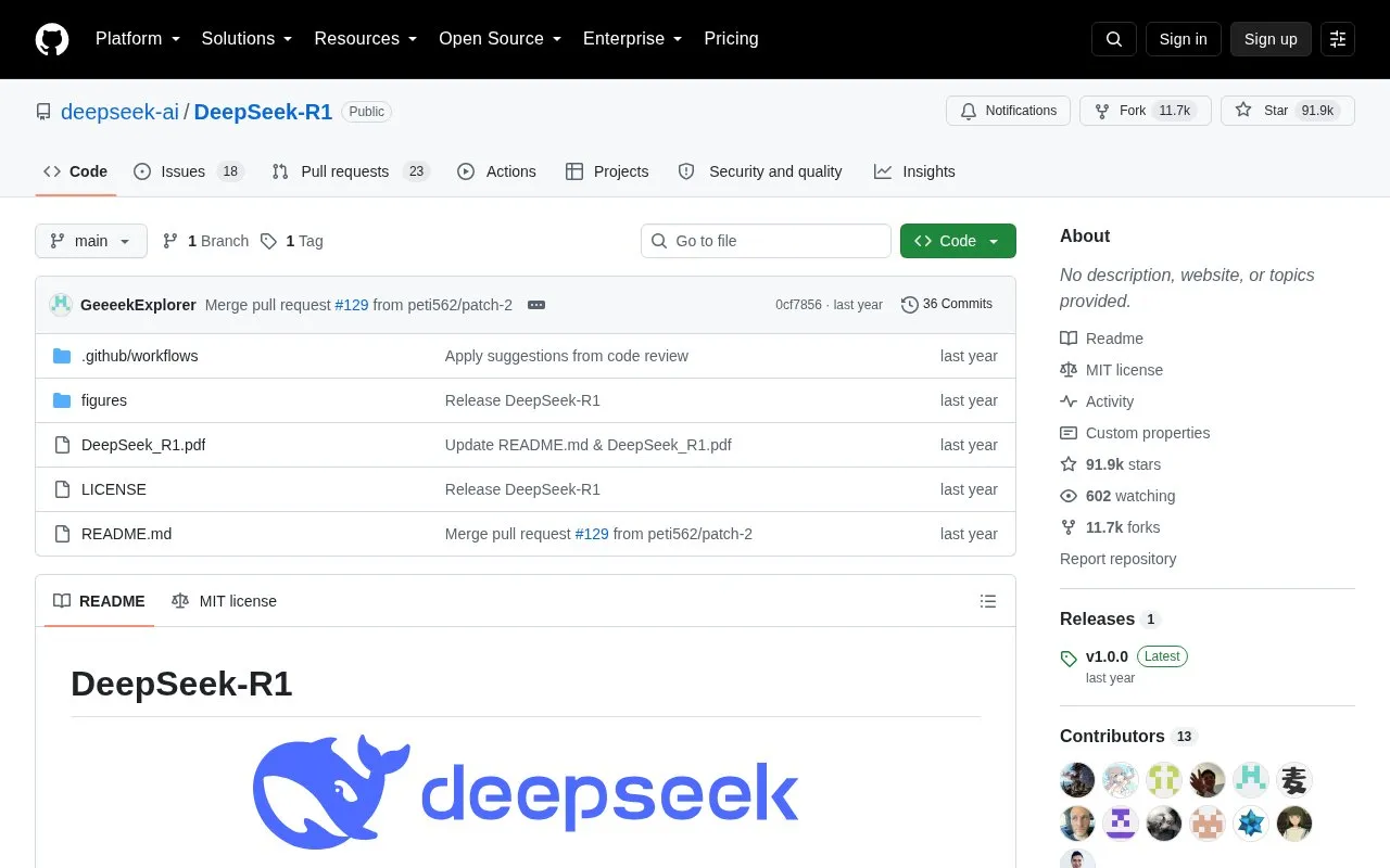 DeepSeek-R1 homepage screenshot