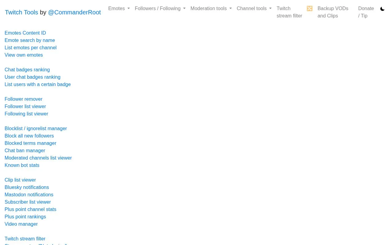 Twitch Tools homepage screenshot