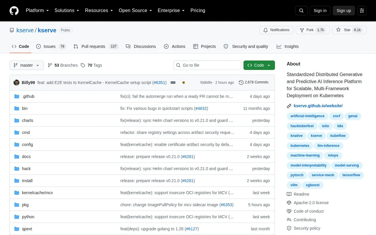 KFServing homepage screenshot