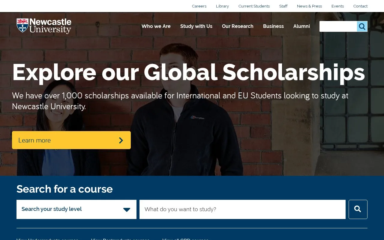Newcastle University, Newcastle upon Tyne homepage screenshot