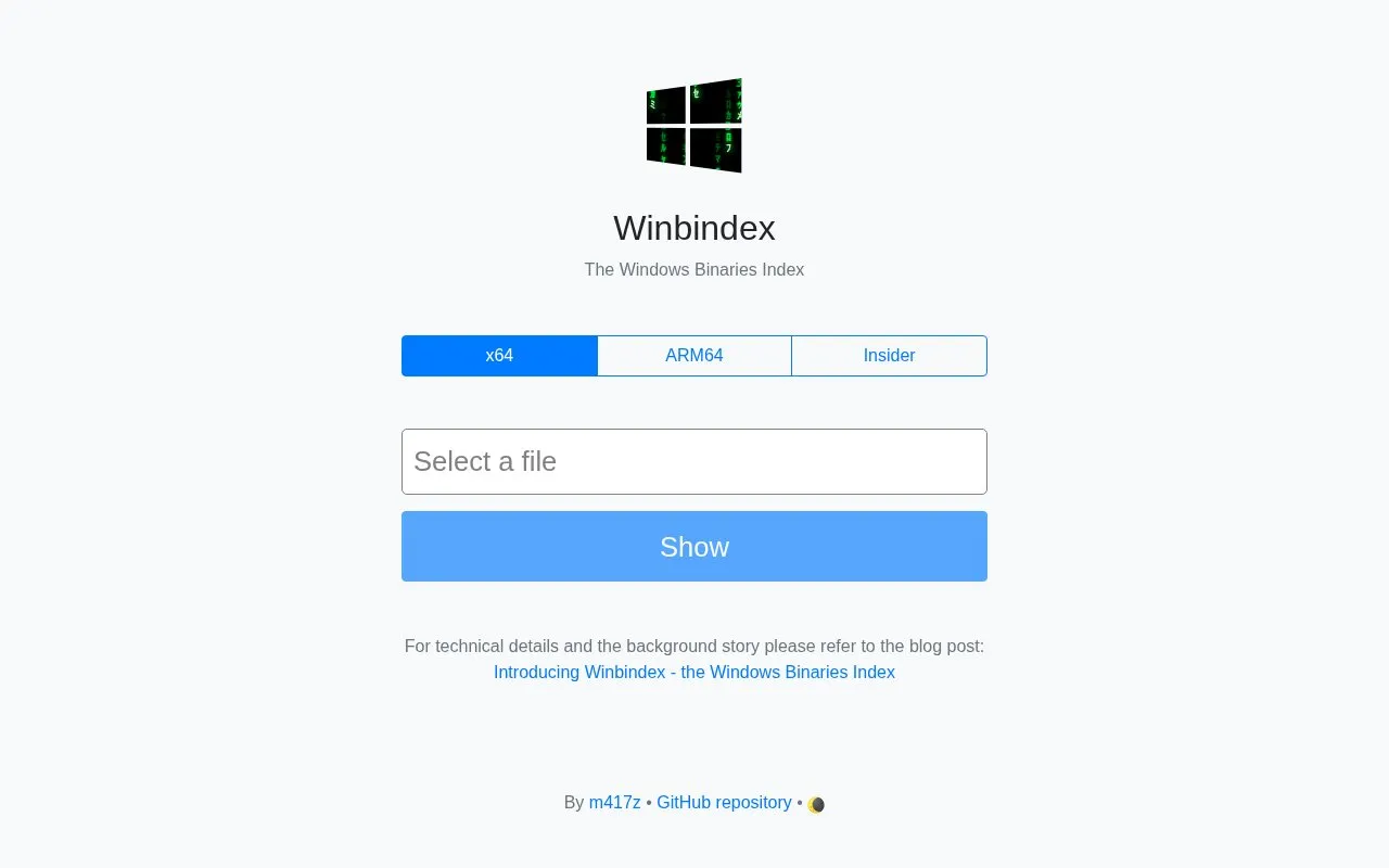 Winbindex homepage screenshot