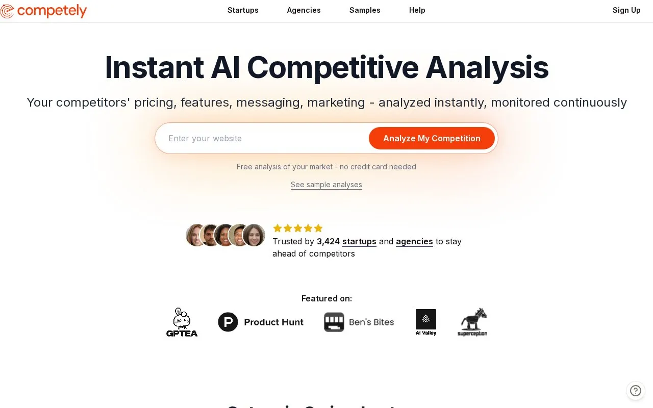 Competely homepage screenshot