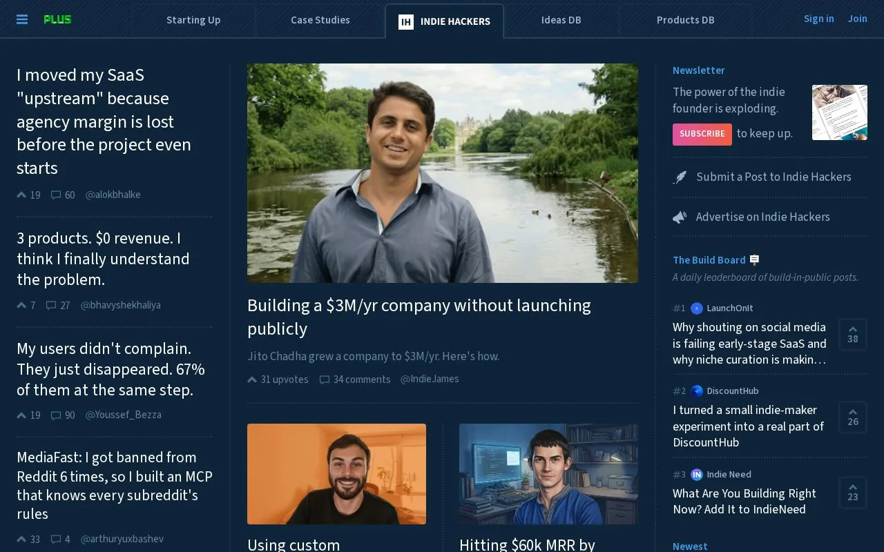 IndieHackers homepage screenshot