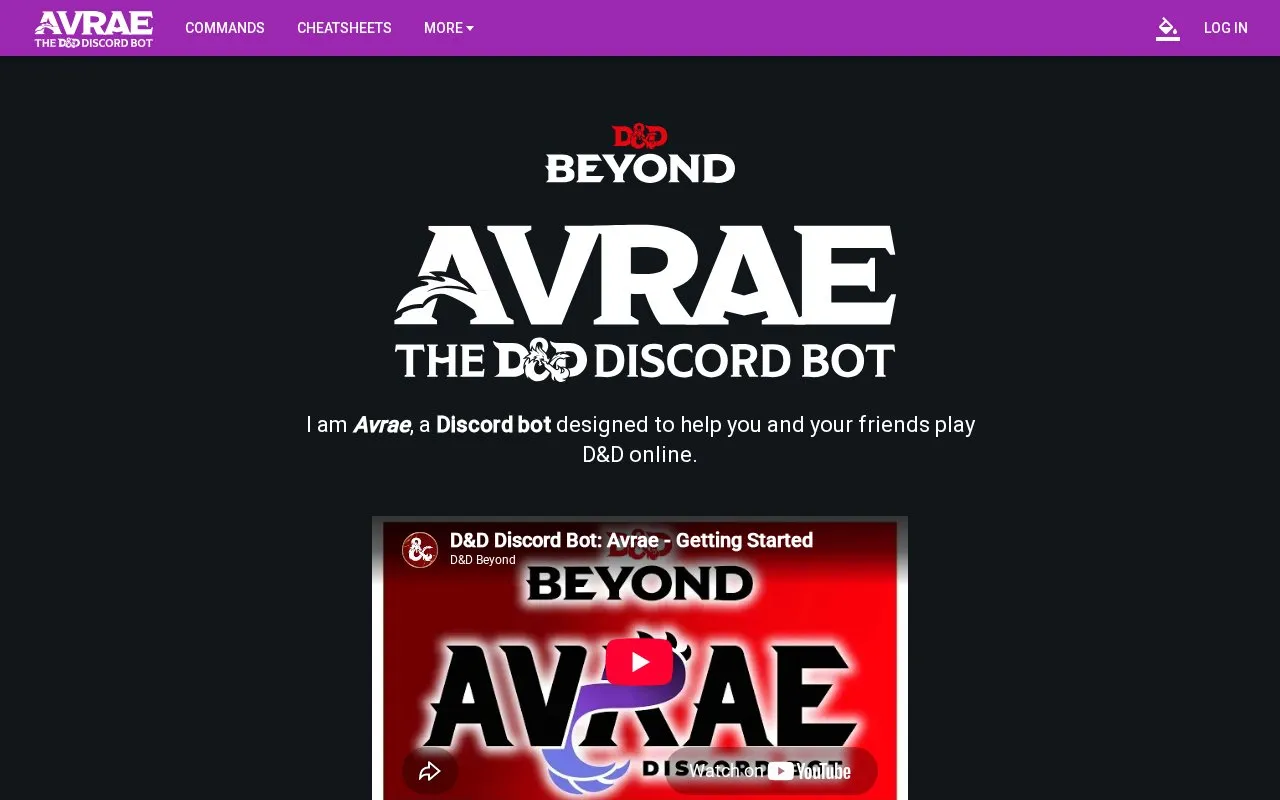 Avrae homepage screenshot