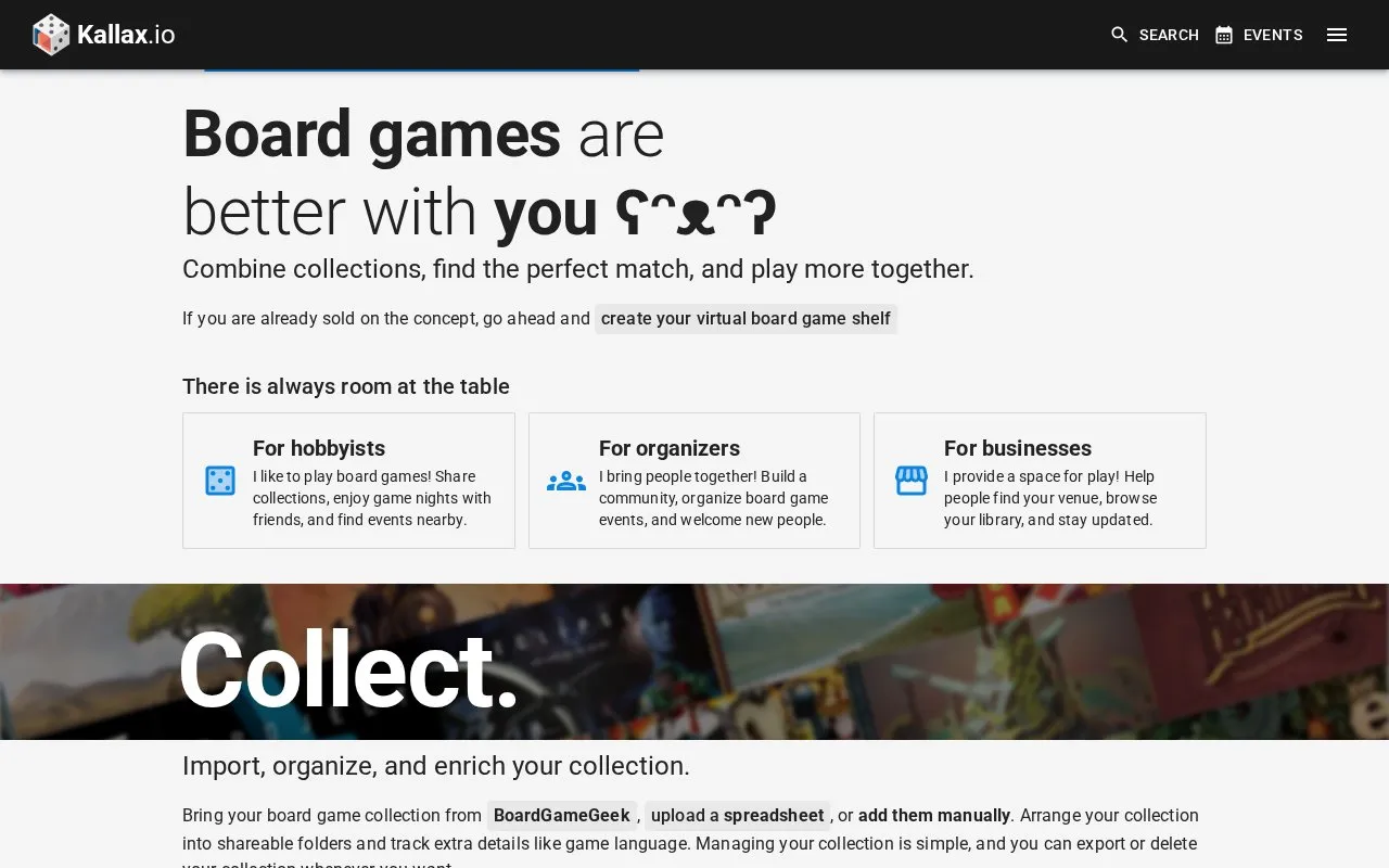 Kallax homepage screenshot
