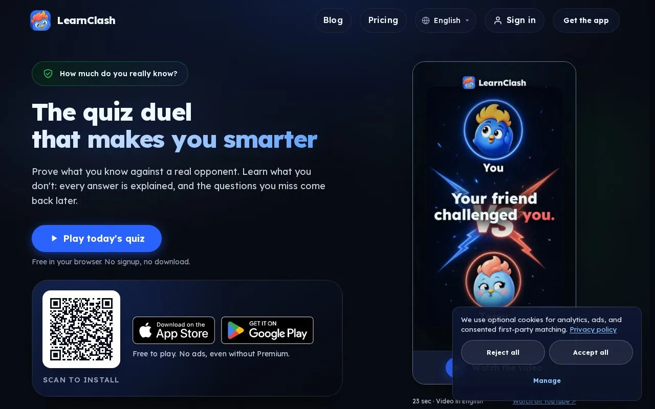 LearnClash homepage screenshot