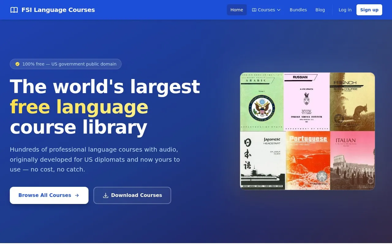 FSI Language Courses homepage screenshot