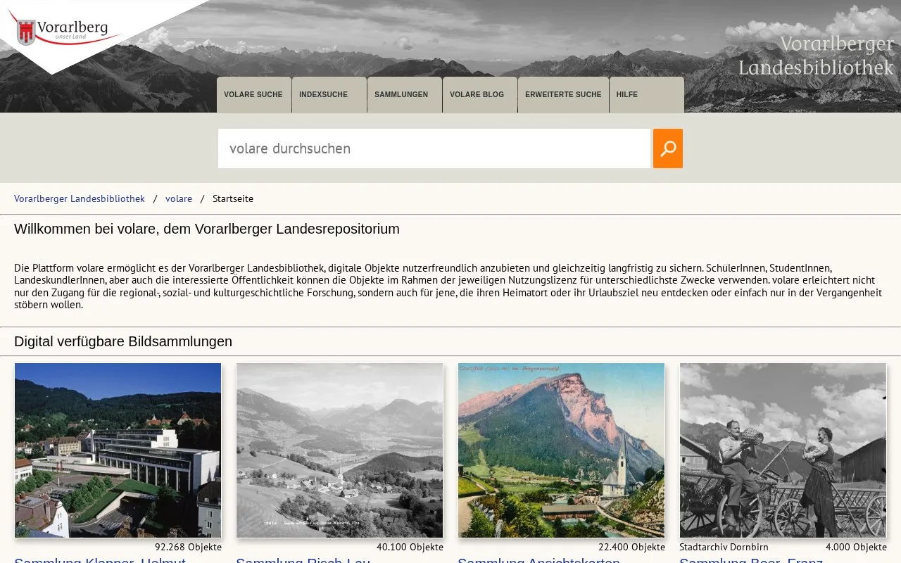 volare homepage screenshot