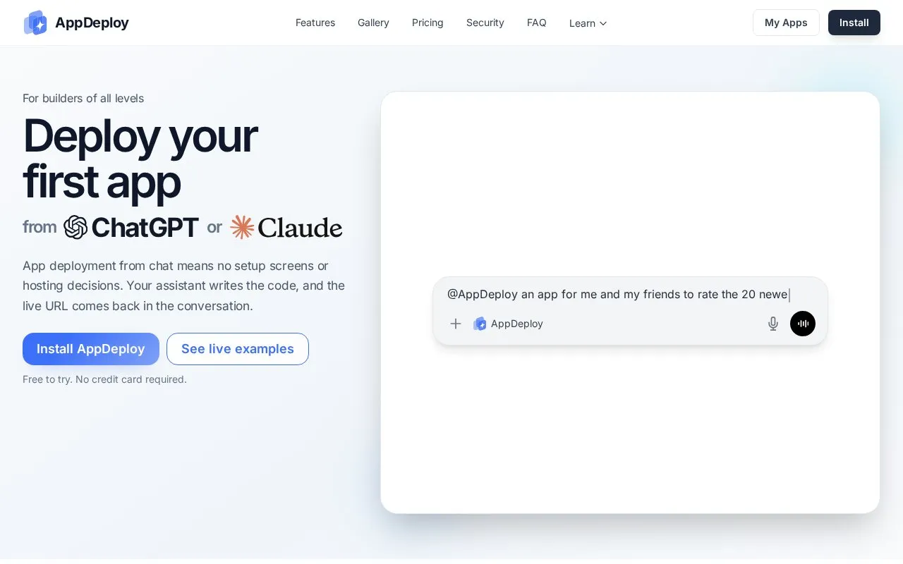 AppDeploy homepage screenshot