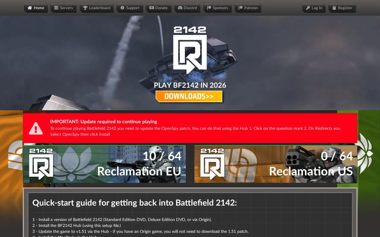 BF2142 Reclamation homepage screenshot