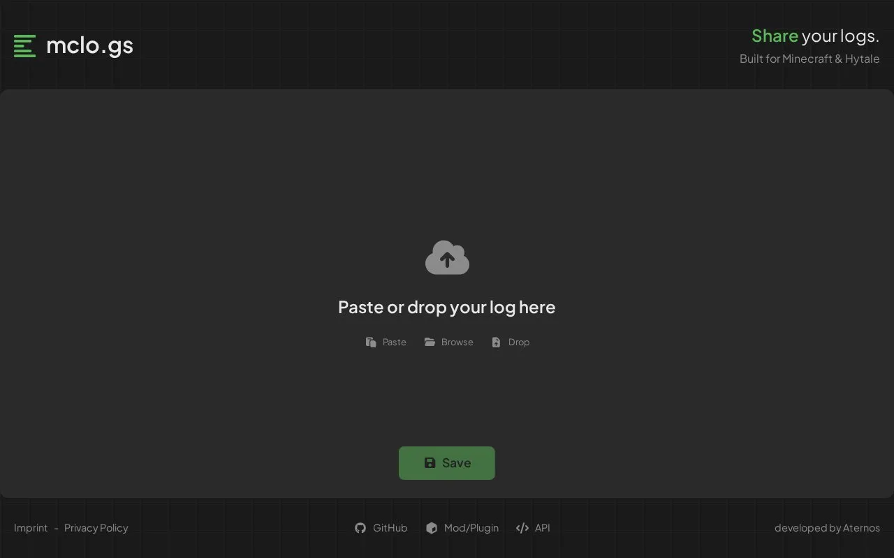 mclo.gs homepage screenshot