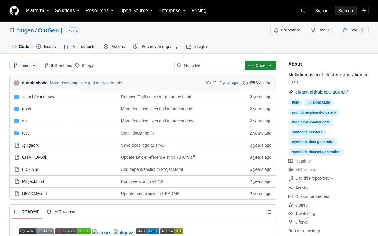 CluGen homepage screenshot