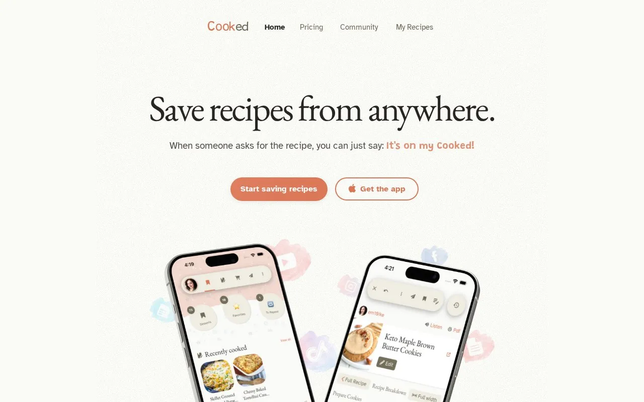 Cooked homepage screenshot