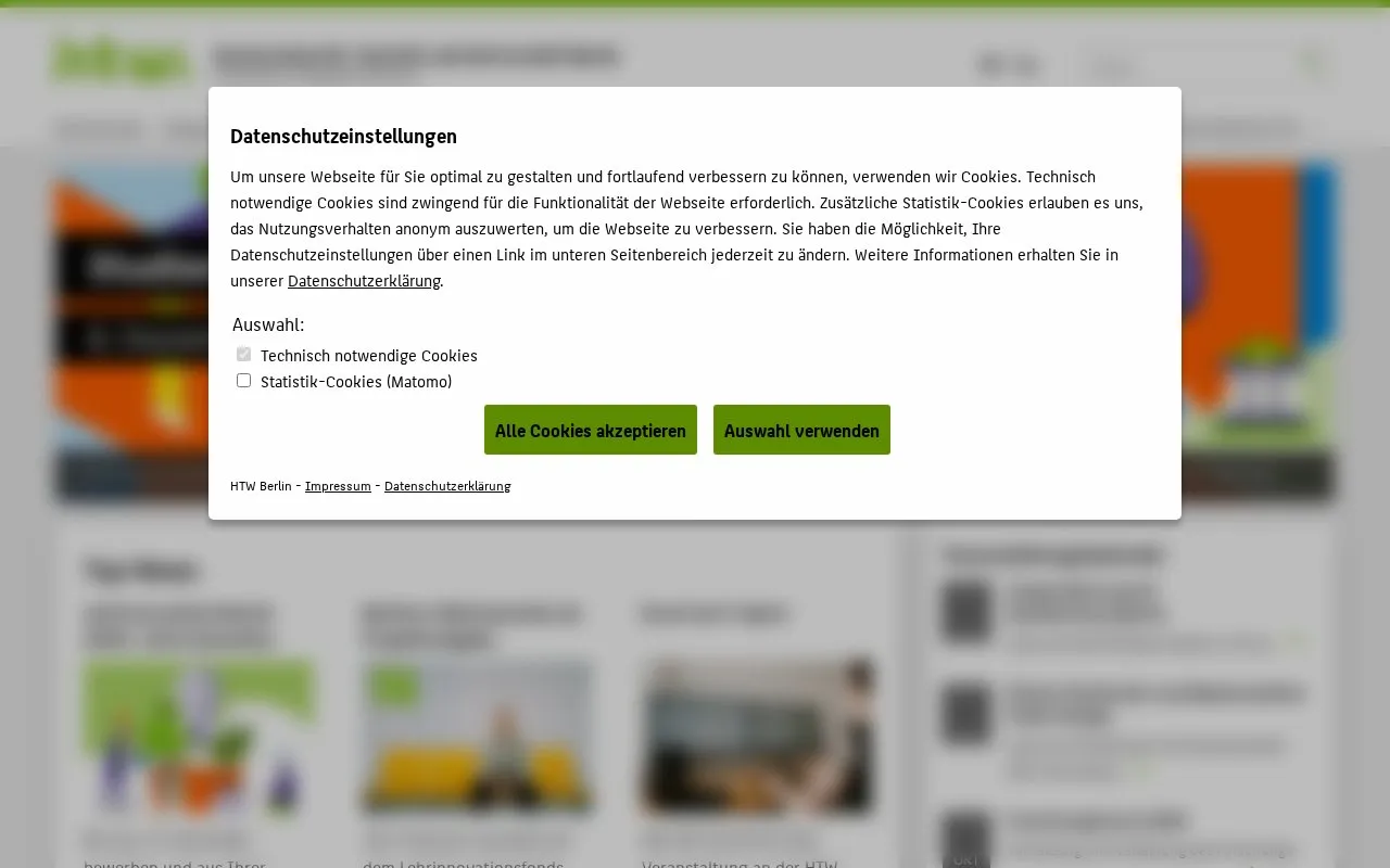 Hochschule fur Technik und Wirtschaft Berlin homepage screenshot