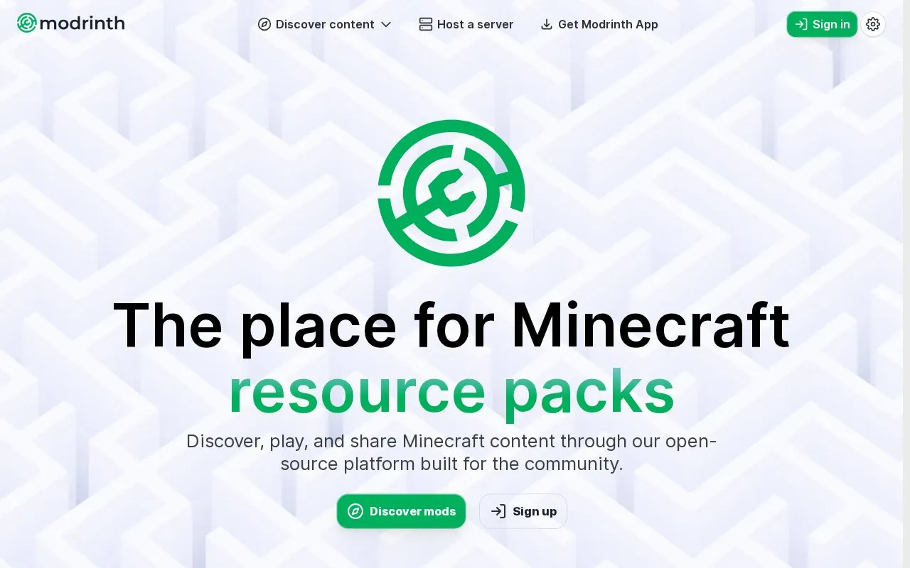 Modrinth homepage screenshot