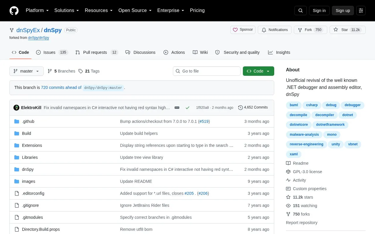 dnSpyEx homepage screenshot