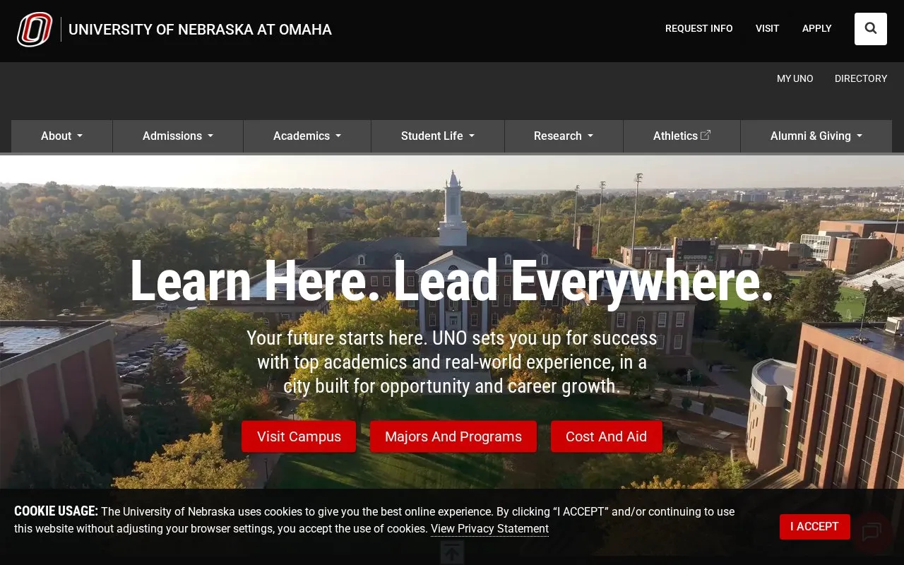 University of Nebraska, Omaha homepage screenshot