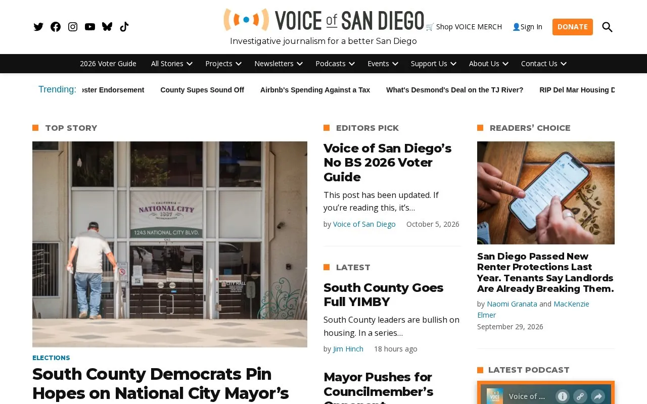 Voice of San Diego homepage screenshot