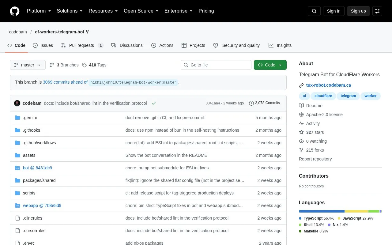 cf-workers-telegram-bot homepage screenshot