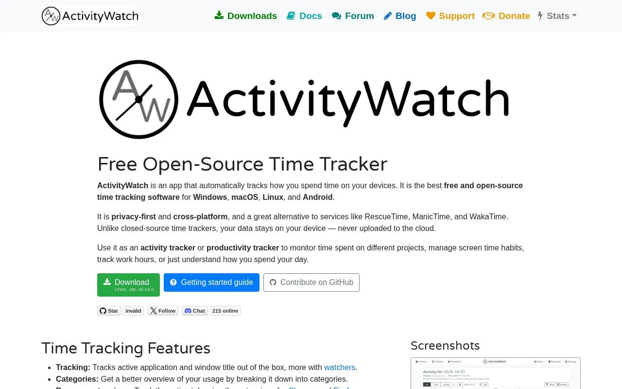 ActivityWatch homepage screenshot