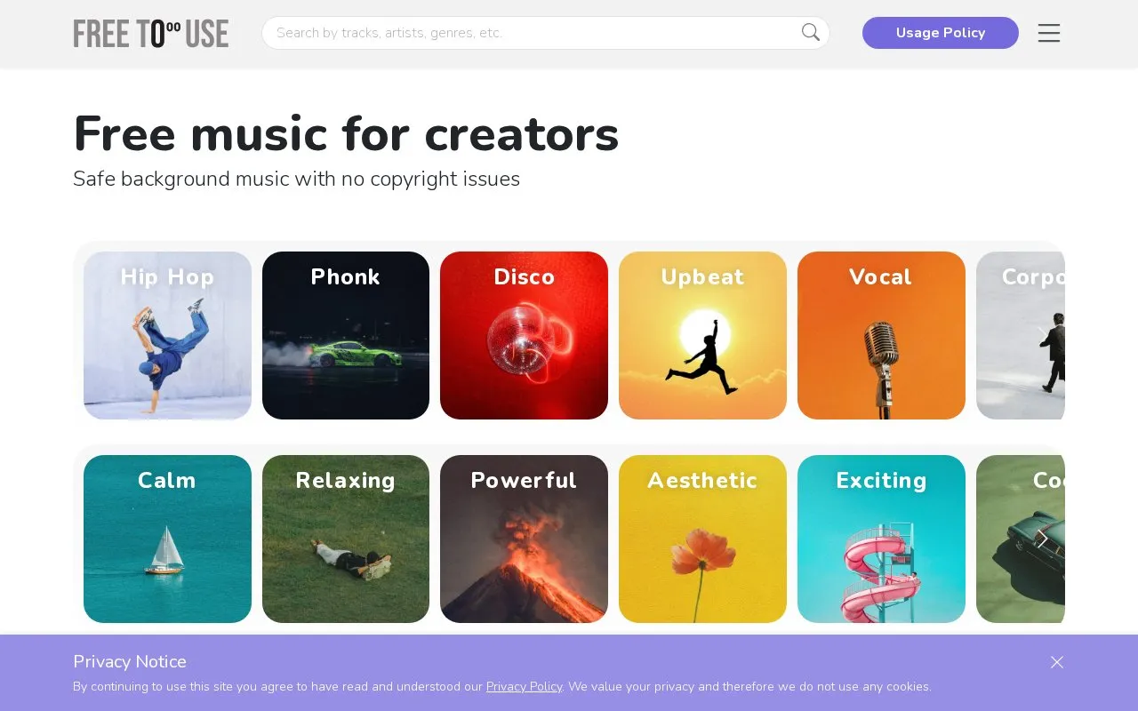 Free To Use homepage screenshot