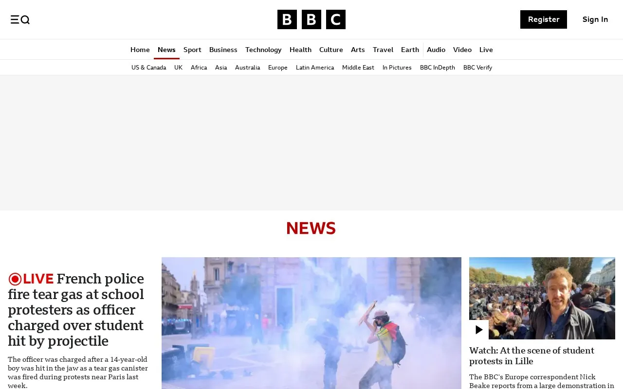 BBC News homepage screenshot