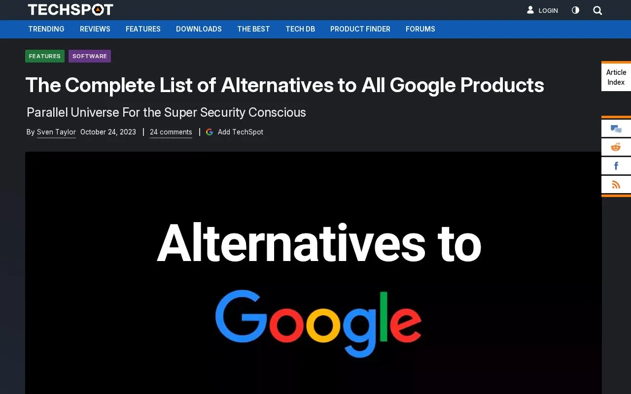 Google Alt List homepage screenshot