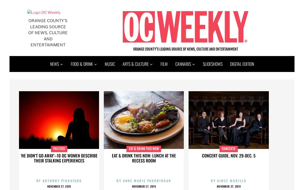OC Weekly homepage screenshot