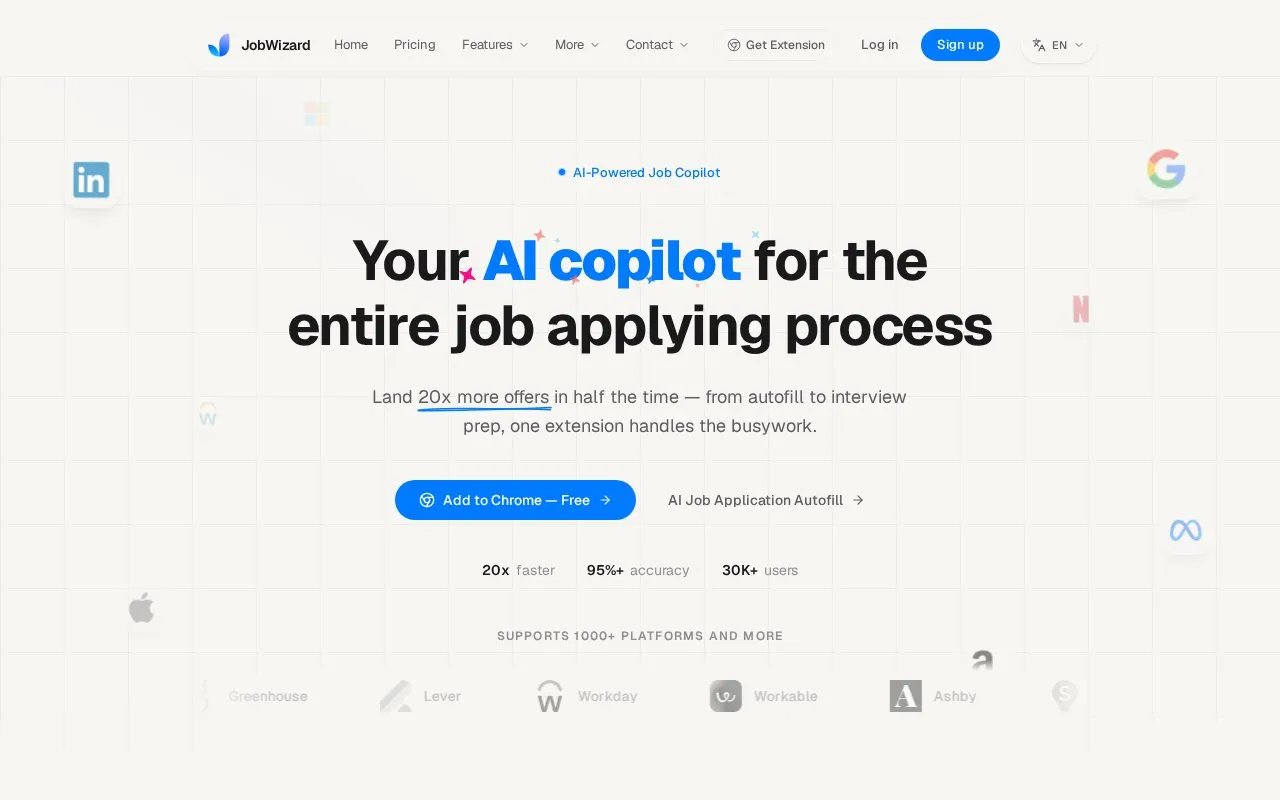 JobWizard homepage screenshot
