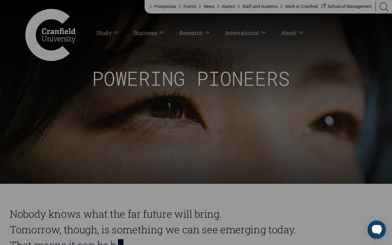 Cranfield University homepage screenshot